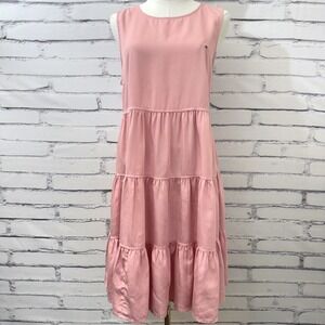 Tommy Hilfiger Pink Tencel Sleeveless Tiered Ruffle‎ Hem Dress Womens 8 Rose